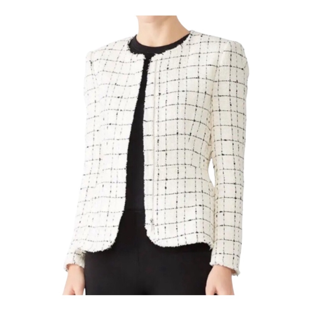 Rebecca Taylor Elegant Cream Tweed Checkered Women's Light Jacket